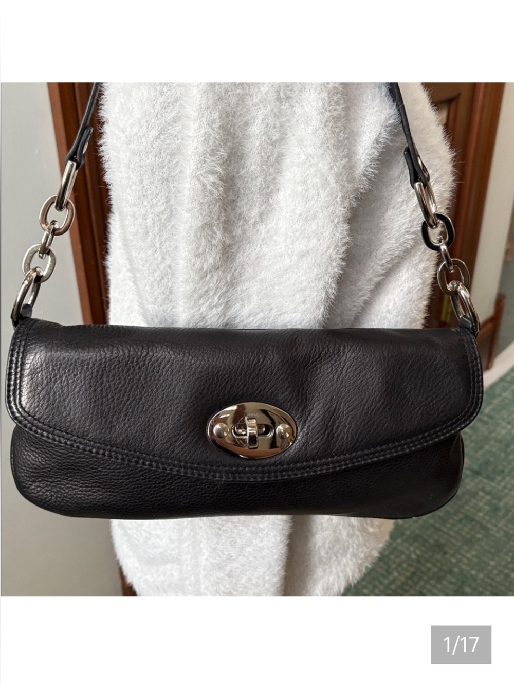Kate Landry Shoulder Bag Clutch leather black Silvertone turn lock like new